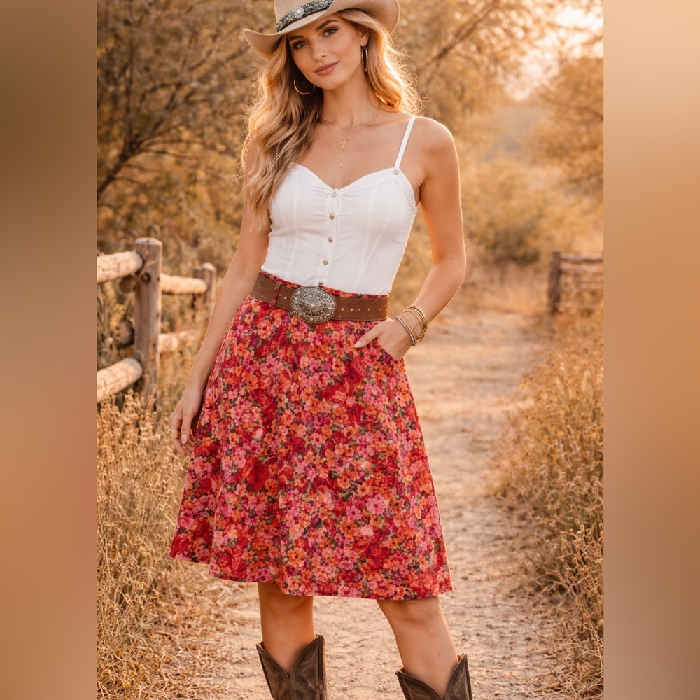 Eddie Bauer corduroy Floral knee length skirt 2